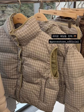 QD GROVE Ženska down vest s kariranim uzorkom, punjenje bijeli pačji down 86–90%, vanjska tkanina poliester, duljina standardna (50–65 cm), zima 2025, stil korejsko/japansko casual