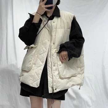 Vestă damă cu umplutură de bumbac și puf, guler înalt, fermoar, croială lejeră, toamnă 2024