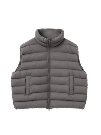 Ženski down vest s punilom od kačjeg perja, najlonski vanjski materijal, stojeći ovratnik, zatvarač sprijeda, široki kroj, 101–200 g punila