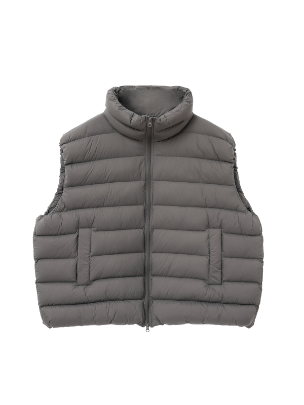Ženski down vest s punilom od kačjeg perja, najlonski vanjski materijal, stojeći ovratnik, zatvarač sprijeda, široki kroj, 101–200 g punila