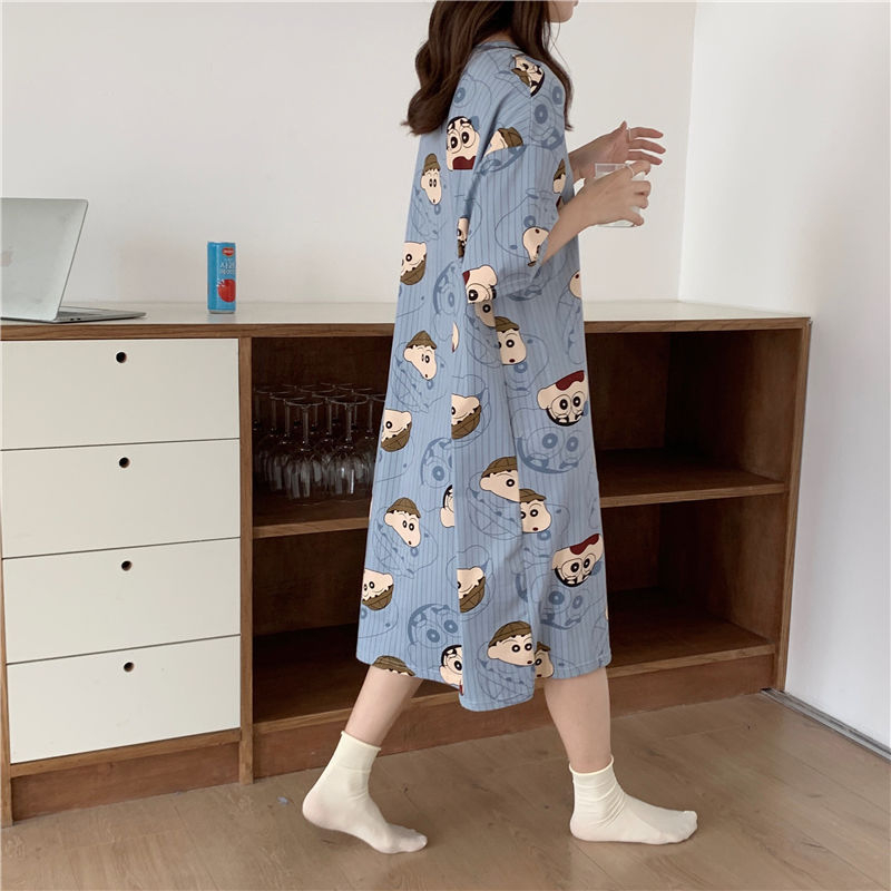 Ženske pižame: Cartoon print Milk Silk tkanina, slobodan kroj, okrugli izrez, 3/4 rukavi