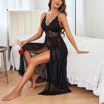 Дантелена нощница с презрамки, без ръкави, без яка, 90-95% полиестер, ултра тънка 81-100 g/m2