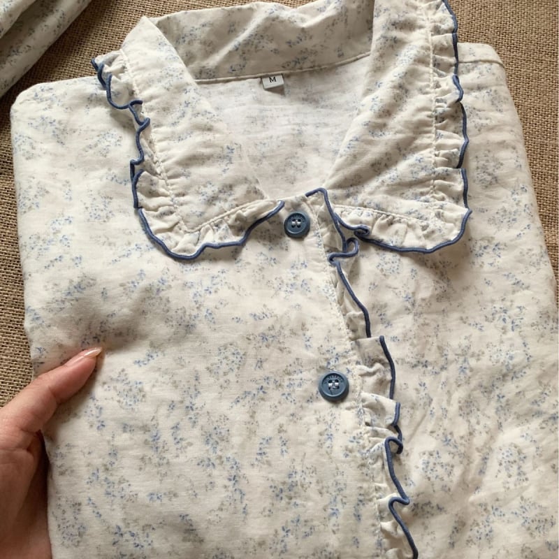 Kodusostüü tüdrukutele, nukukaelaga, volangiriba, pikkade varrukatega, püksid, 100% puuvill