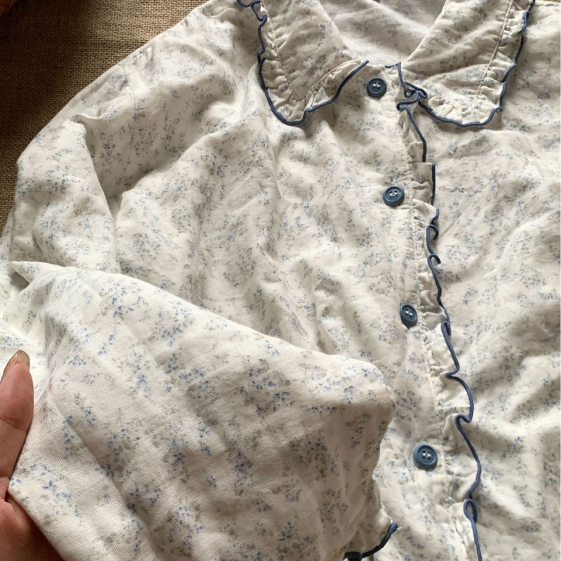 Kodusostüü tüdrukutele, nukukaelaga, volangiriba, pikkade varrukatega, püksid, 100% puuvill