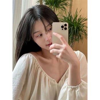 Rochie de noapte cu mâneci lungi, decolteu în V, poliester, rochie lungă, primăvara 2024