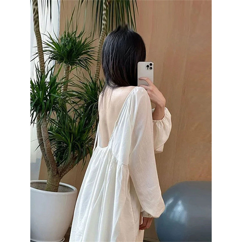 Rochie de noapte cu mâneci lungi, decolteu în V, poliester, rochie lungă, primăvara 2024