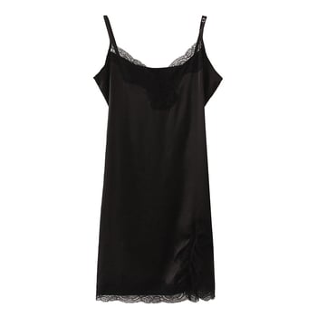 Noc de tip sling din Ice Silk, cu detalii de dantelă, fără mâneci, croială lejeră, respirabil