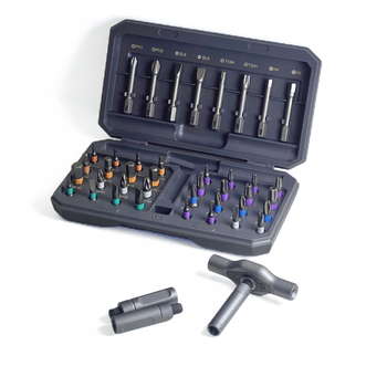 Set de șurubelnițe clichet 42 în 1 pentru demontaj, cu compartiment magnetic pentru biti, mâner anti-alunecare, biti detașabili cu atașamente variate (înainte/înapoi)
