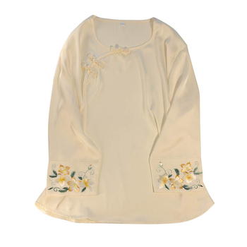 Naise pidžaamase komplekt Suzhou tikandusega — Hiina ajalooline/natsionaalne stiil, kerge polüester, ümmargune kaelus, pikad varrukad, plaatnupudega kinnis