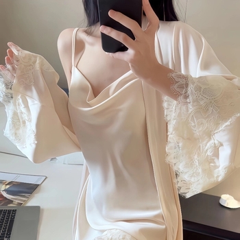 Set de pijama Ice Silk, Sling, decolteu în V, fără mâneci, fustă scurtă, 95–100% poliester