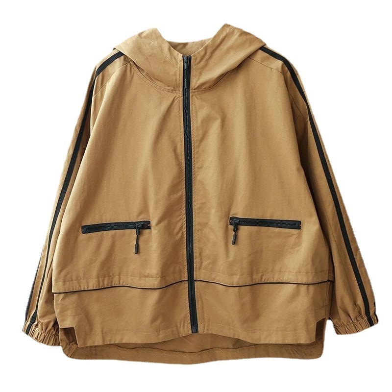 Geacă casual pentru femei cu glugă, mâneci lungi, buzunare cu fermoar, țesătură din bumbac/poliester, Toamnă 2022