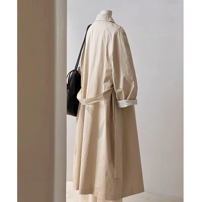 Palton trench pentru femei în stil japonez-coreean, poliester, model simplu, lungime medie, croială lejeră