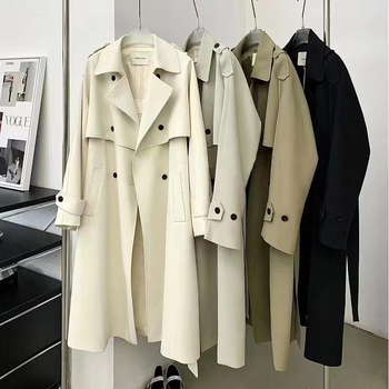 Duga ženska vetrovka s uzorkom houndstooth, V-izrezom, poliester tkanina, korejski stil