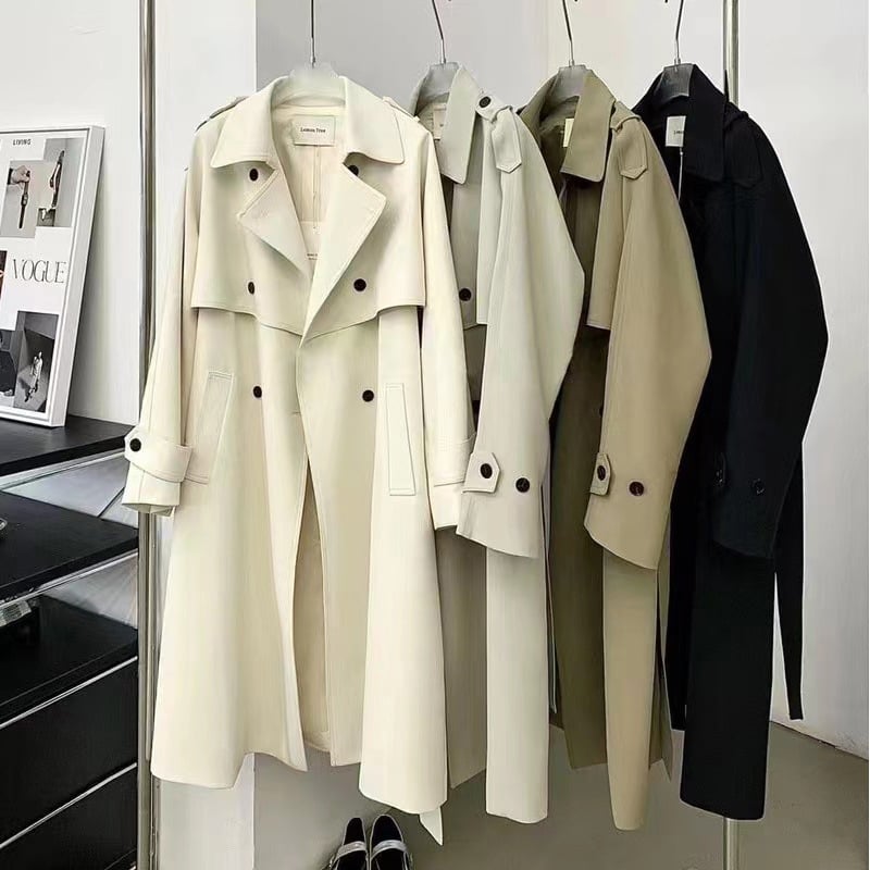 Duga ženska vetrovka s uzorkom houndstooth, V-izrezom, poliester tkanina, korejski stil