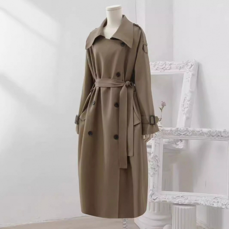 Duga ženska vetrovka s uzorkom houndstooth, V-izrezom, poliester tkanina, korejski stil