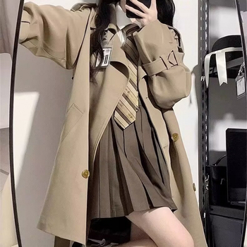 Sieviešu vējaizturīga jaka korejiešu stilā, garas piedurknes, augsta apkakle, vidēja garuma, poliester