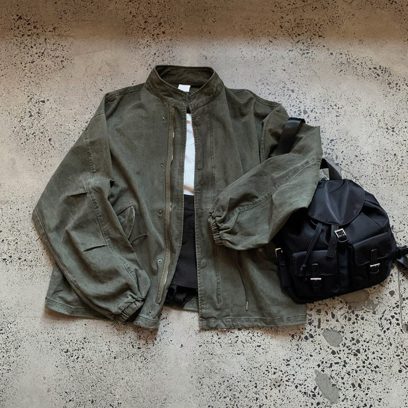 Trench coat jakna - oversize ležernog kroja, stojeći ovratnik, zip, poliester