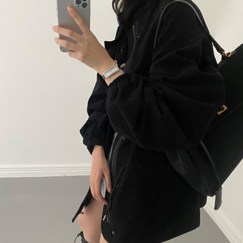 Trench coat jakna - oversize ležernog kroja, stojeći ovratnik, zip, poliester