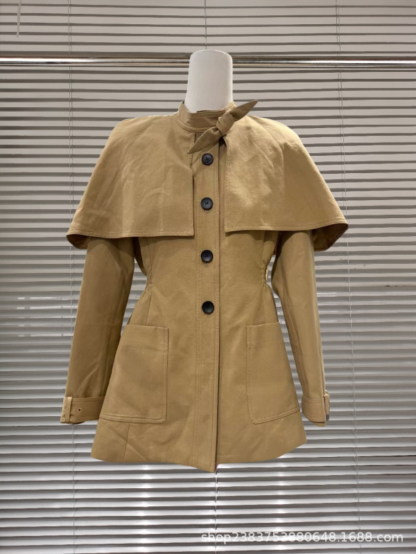 Dámski pamučni kaput-windbreaker s pojasom, stojeći ovratnik, dugi rukavi, srednja duljina, bez glačanja, elegantan gradski stil