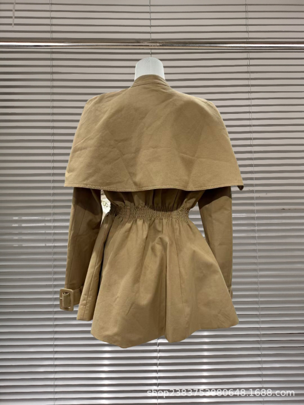 Dámski pamučni kaput-windbreaker s pojasom, stojeći ovratnik, dugi rukavi, srednja duljina, bez glačanja, elegantan gradski stil