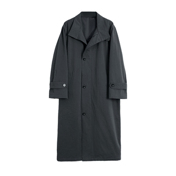 Palton trench lung – din nailon, croială lejeră în stil coreean, peste genunchi, fermoar