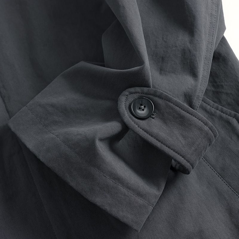 Palton trench lung – din nailon, croială lejeră în stil coreean, peste genunchi, fermoar