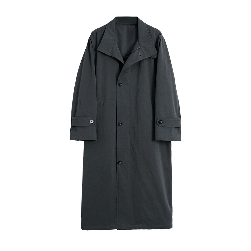 Palton trench lung – din nailon, croială lejeră în stil coreean, peste genunchi, fermoar