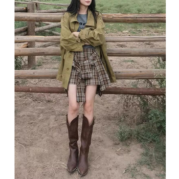 Palton trench pentru femei, lungime medie, poliester, detalii pe panouri, croială lejeră, mâneci lungi, toamna 2025