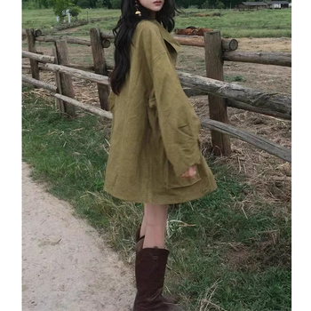 Palton trench pentru femei, lungime medie, poliester, detalii pe panouri, croială lejeră, mâneci lungi, toamna 2025