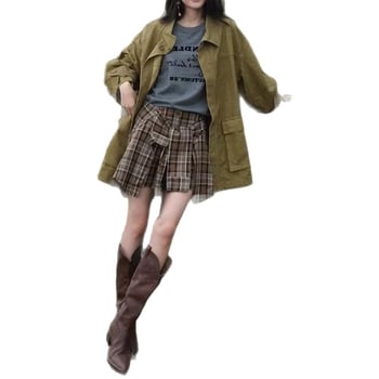 Palton trench pentru femei, lungime medie, poliester, detalii pe panouri, croială lejeră, mâneci lungi, toamna 2025