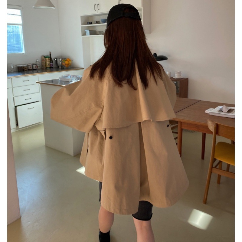 Ženski kratki trench kaput – korejski chic retro dizajn, poliester tkanina, srednja debljina, labav kroj, stojeći ovratnik, zatvaranje zipom