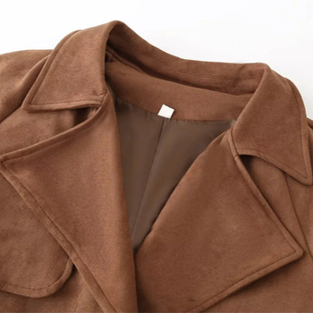 Дълго дамско палто от полиестер, лацетна яка, двуредно закопчаване, свободен силует, полиестер 95%+, едноцветно