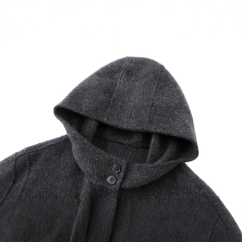 Palton lung cu glugă din lână, croială lejeră, țesătură Poliester, nasturi în 1 rând - stil britanic