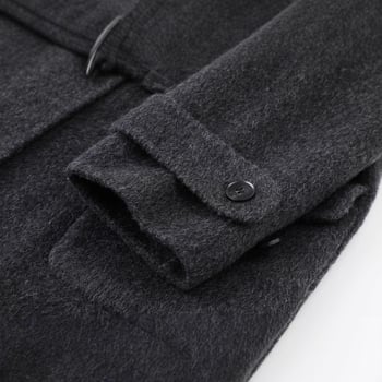 Palton lung cu glugă din lână, croială lejeră, țesătură Poliester, nasturi în 1 rând - stil britanic