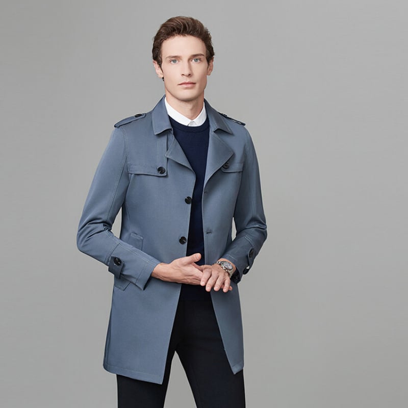 Palton, croială slim, guler de sacou, închidere cu nasturi pe un rând, Vinylon-Lycra țesătură