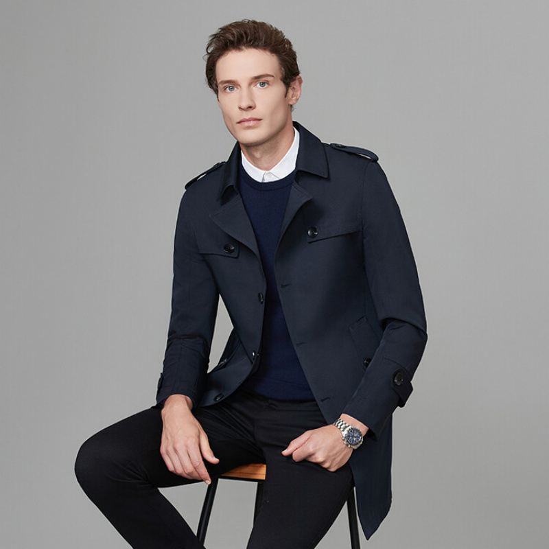 Palton, croială slim, guler de sacou, închidere cu nasturi pe un rând, Vinylon-Lycra țesătură