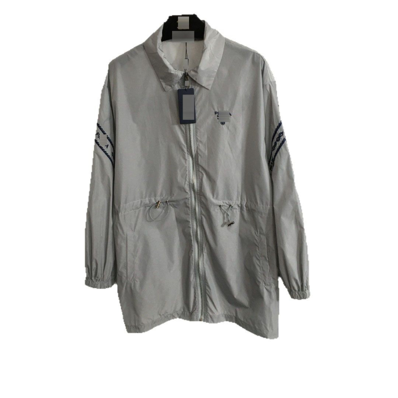 Ženska lagana windbreaker jakna s izvezenim logotipom na prsima, podesiva struk, dugi rukavi, zip, polo ovratnik, pamuk-poliester mješavina, casual stil, proljeće-ljeto 2025