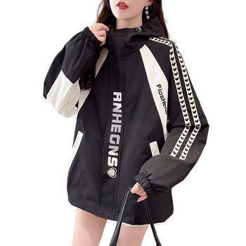 Ženska jakna s kapuljom, opuštenog kroja, Raglan rukavima, dizajn color-block, mješavina tkanina, korejski gradski stil, proljeće 2025