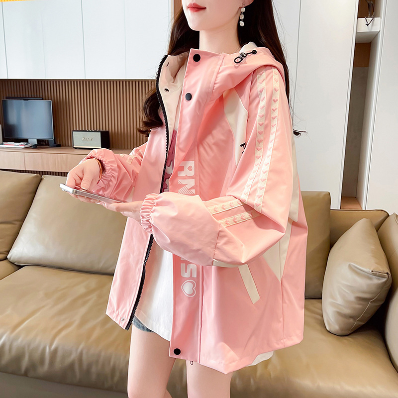 Ženska jakna s kapuljom, opuštenog kroja, Raglan rukavima, dizajn color-block, mješavina tkanina, korejski gradski stil, proljeće 2025