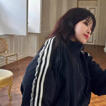 Яке с Chenille-спандекс тъкан, цип, поло яка, дълги реглан ръкави, свободна кройка