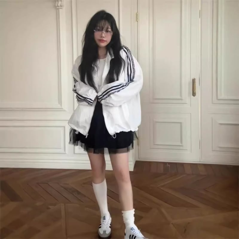 Яке с Chenille-спандекс тъкан, цип, поло яка, дълги реглан ръкави, свободна кройка