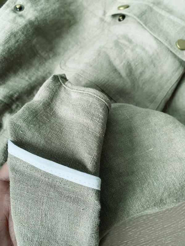 Ζακέτα workwear από κάνναβη, με μισό-υψωμένο γιακά, Raglan μανίκια, κρυφό κουμπί, μεσαίου μήκους