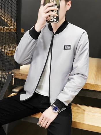 Ανδρικό μπουφάν άνοιξη-φθινοπωρού, μινιμαλιστικό στυλ, όρθιος γιακά, Acetate fiber, Άνοιξη 2025