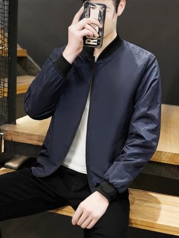 Ανδρικό μπουφάν άνοιξη-φθινοπωρού, μινιμαλιστικό στυλ, όρθιος γιακά, Acetate fiber, Άνοιξη 2025