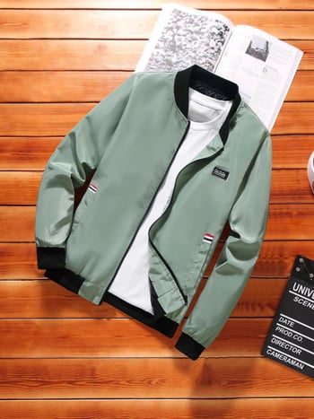 Ανδρικό μπουφάν άνοιξη-φθινοπωρού, μινιμαλιστικό στυλ, όρθιος γιακά, Acetate fiber, Άνοιξη 2025