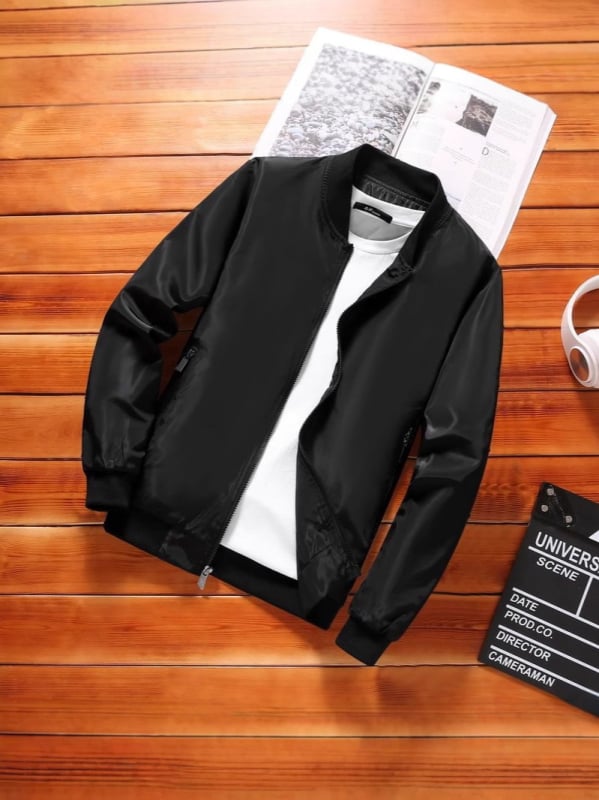 Ανδρικό μπουφάν άνοιξη-φθινοπωρού, μινιμαλιστικό στυλ, όρθιος γιακά, Acetate fiber, Άνοιξη 2025