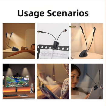 Divgalvaina LED klipu lampiņa mācībām, acu aizsardzība, USB barošana, gaisma notīm un klavierēm