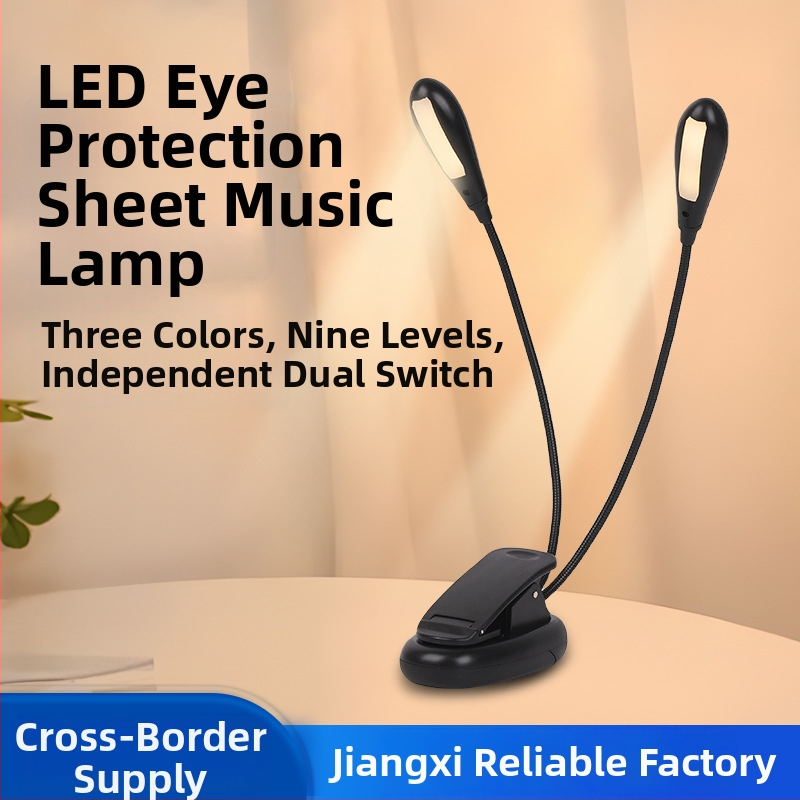 Divgalvaina LED klipu lampiņa mācībām, acu aizsardzība, USB barošana, gaisma notīm un klavierēm