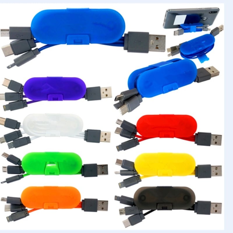 Az autóba való 3–in–1 nejlon töltőkábel USB, gyors töltés 10W-ig, telefontartó és tekerő tároló dobozzal