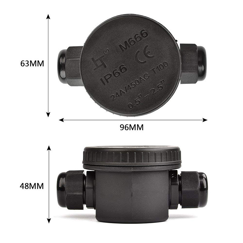 Jiabinlai IP66 kruhová vonkajšia vodotesná rozvodová skrinka, 1 vstup 1 výstup
